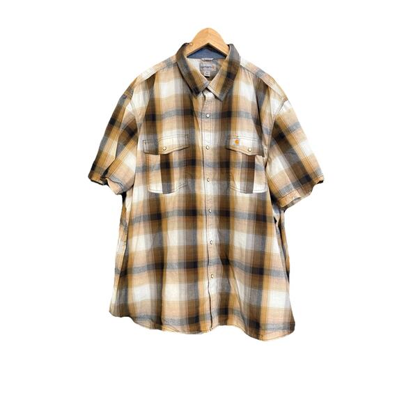 Carhartt Shirt Mens 3XL Pearl Snap Western Cowboy Plaid Button Up Short Sleeve - Picture 1 of 10